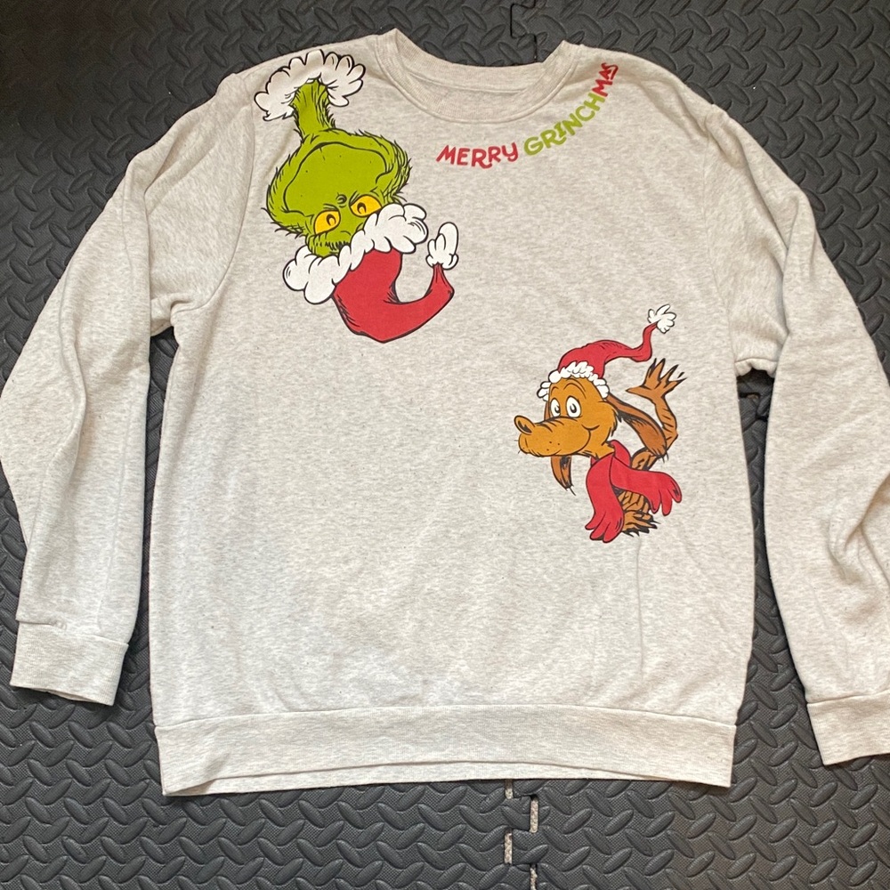 Dr. Seuss Grinch and Max Light Gray Sweater